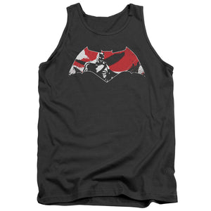 AN OFFCIALLY LICENSED BATMAN V SUPERMAN ARMOR SPLATTER LOGO ADULT UNISEX TANK TOP CHARCOAL