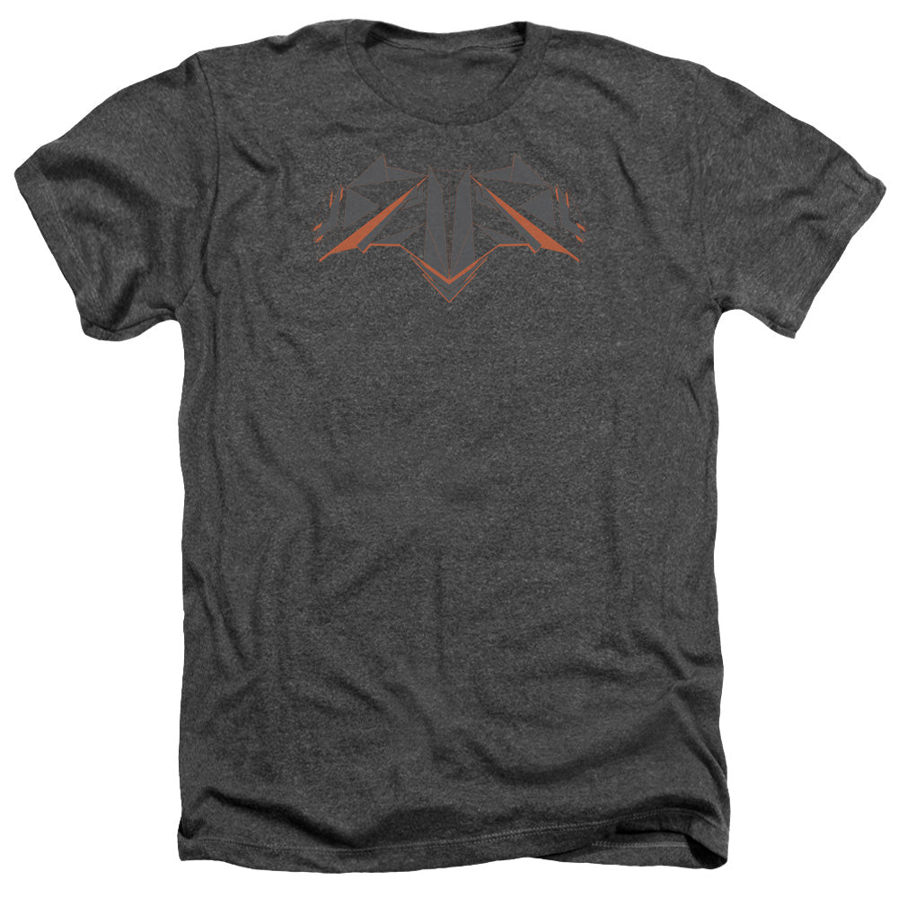 AN OFFCIALLY LICENSED BATMAN V SUPERMAN TECH BAT LOGO MEN'S HEATHER T-SHIRT CHARCOAL