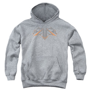 AN OFFCIALLY LICENSED BATMAN V SUPERMAN TECH BAT LOGO YOUTH HOODIE ATHLETIC HEATHER
