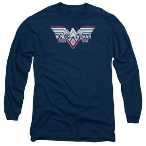AN OFFCIALLY LICENSED BATMAN V SUPERMAN THUNDER LOGO MEN'S LONG SLEEVE T-SHIRT NAVY