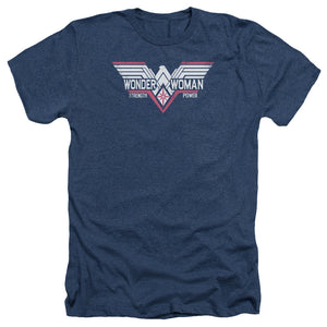 AN OFFCIALLY LICENSED BATMAN V SUPERMAN THUNDER LOGO MEN'S HEATHER T-SHIRT NAVY