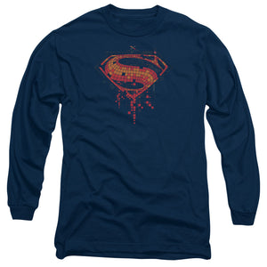 AN OFFCIALLY LICENSED BATMAN V SUPERMAN TECH SUPER LOGO MEN'S LONG SLEEVE T-SHIRT NAVY