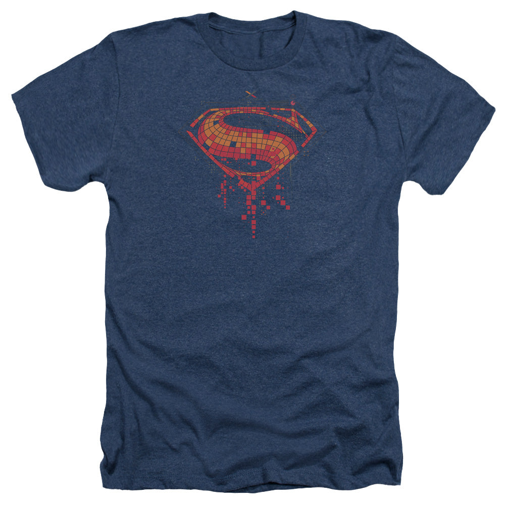 AN OFFCIALLY LICENSED BATMAN V SUPERMAN TECH SUPER LOGO MEN'S HEATHER T-SHIRT NAVY