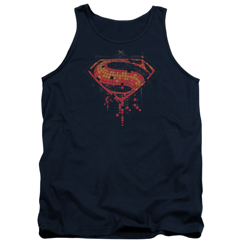 AN OFFCIALLY LICENSED BATMAN V SUPERMAN TECH SUPER LOGO ADULT UNISEX TANK TOP NAVY
