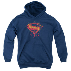AN OFFCIALLY LICENSED BATMAN V SUPERMAN TECH SUPER LOGO YOUTH HOODIE NAVY