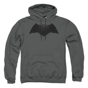 AN OFFCIALLY LICENSED BATMAN V SUPERMAN BEVELED BAT LOGO ADULT UNISEX PULLOVER HOODIE CHARCOAL