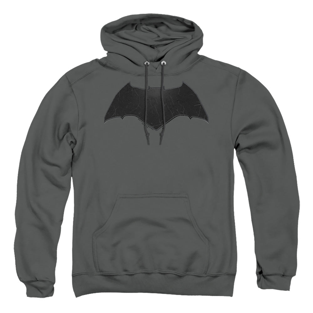 AN OFFCIALLY LICENSED BATMAN V SUPERMAN BEVELED BAT LOGO ADULT UNISEX PULLOVER HOODIE CHARCOAL