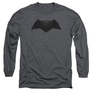 AN OFFCIALLY LICENSED BATMAN V SUPERMAN BEVELED BAT LOGO MEN'S LONG SLEEVE T-SHIRT CHARCOAL