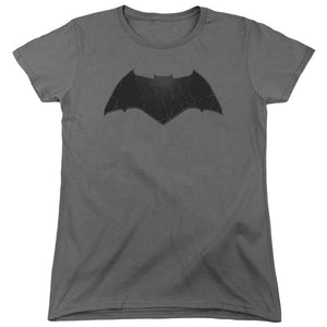 AN OFFCIALLY LICENSED BATMAN V SUPERMAN BEVELED BAT LOGO WOMEN'S REGULAR FIT T-SHIRT CHARCOAL
