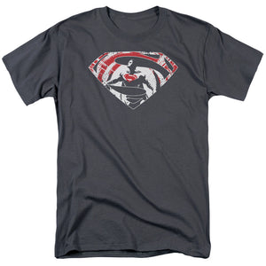 AN OFFCIALLY LICENSED BATMAN V SUPERMAN SUPER SPLATTER LOGO MEN'S REGULAR FIT T-SHIRT CHARCOAL