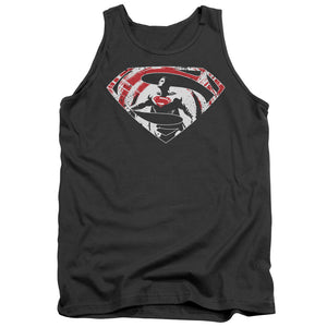 AN OFFCIALLY LICENSED BATMAN V SUPERMAN SUPER SPLATTER LOGO ADULT UNISEX TANK TOP CHARCOAL
