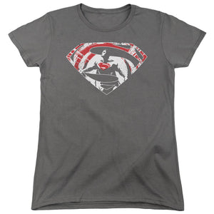 AN OFFCIALLY LICENSED BATMAN V SUPERMAN SUPER SPLATTER LOGO WOMEN'S REGULAR FIT T-SHIRT CHARCOAL
