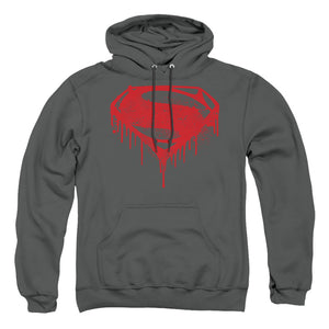 AN OFFCIALLY LICENSED BATMAN V SUPERMAN SPLATTERED ADULT UNISEX PULLOVER HOODIE CHARCOAL
