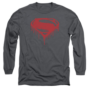 AN OFFCIALLY LICENSED BATMAN V SUPERMAN SPLATTERED MEN'S LONG SLEEVE T-SHIRT CHARCOAL