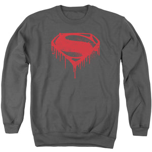 AN OFFCIALLY LICENSED BATMAN V SUPERMAN SPLATTERED ADULT UNISEX CREWNECK SWEATSHIRT CHARCOAL
