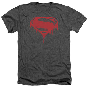 AN OFFCIALLY LICENSED BATMAN V SUPERMAN SPLATTERED MEN'S HEATHER T-SHIRT CHARCOAL