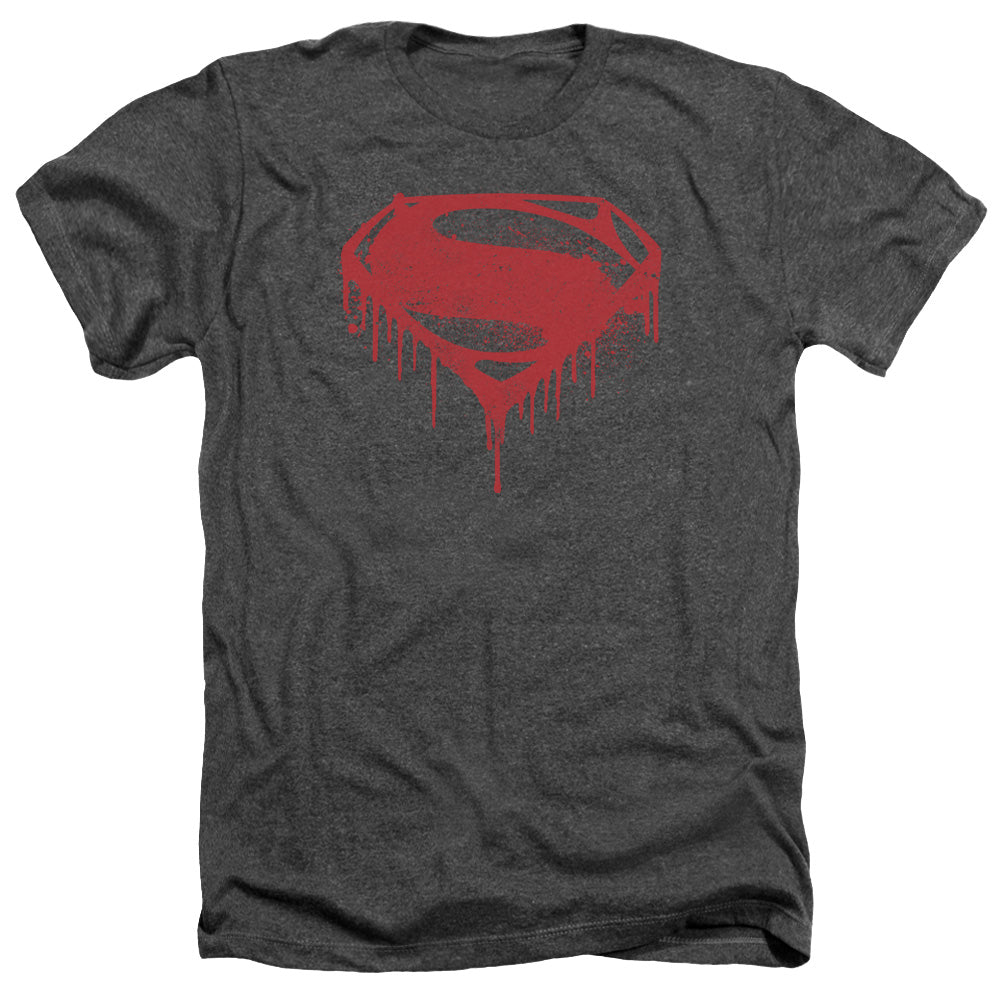 AN OFFCIALLY LICENSED BATMAN V SUPERMAN SPLATTERED MEN'S HEATHER T-SHIRT CHARCOAL