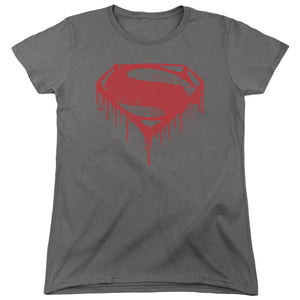 AN OFFCIALLY LICENSED BATMAN V SUPERMAN SPLATTERED WOMEN'S REGULAR FIT T-SHIRT CHARCOAL