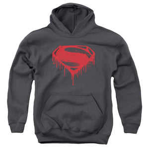 AN OFFCIALLY LICENSED BATMAN V SUPERMAN SPLATTERED YOUTH HOODIE CHARCOAL