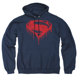 AN OFFCIALLY LICENSED BATMAN V SUPERMAN SPLATTERED ADULT UNISEX PULLOVER HOODIE NAVY