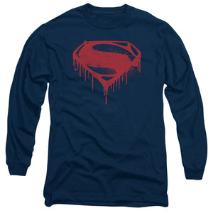 AN OFFCIALLY LICENSED BATMAN V SUPERMAN SPLATTERED MEN'S LONG SLEEVE T-SHIRT NAVY