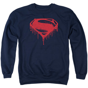 AN OFFCIALLY LICENSED BATMAN V SUPERMAN SPLATTERED ADULT UNISEX CREWNECK SWEATSHIRT NAVY