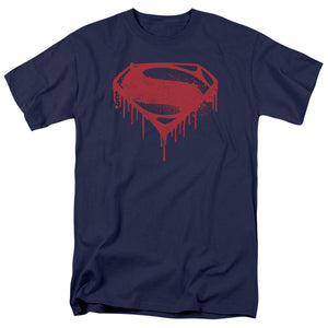 AN OFFCIALLY LICENSED BATMAN V SUPERMAN SPLATTERED MEN'S REGULAR FIT T-SHIRT NAVY