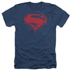 AN OFFCIALLY LICENSED BATMAN V SUPERMAN SPLATTERED MEN'S HEATHER T-SHIRT NAVY