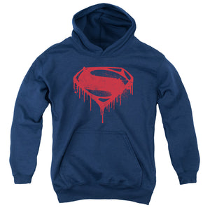 AN OFFCIALLY LICENSED BATMAN V SUPERMAN SPLATTERED YOUTH HOODIE NAVY