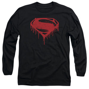 AN OFFCIALLY LICENSED BATMAN V SUPERMAN SPLATTERED MEN'S LONG SLEEVE T-SHIRT BLACK
