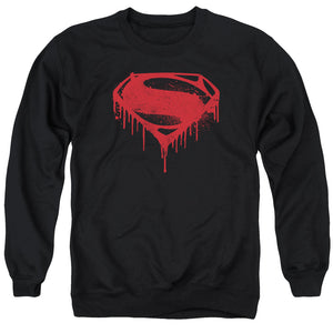 AN OFFCIALLY LICENSED BATMAN V SUPERMAN SPLATTERED ADULT UNISEX CREWNECK SWEATSHIRT BLACK