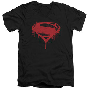AN OFFCIALLY LICENSED BATMAN V SUPERMAN SPLATTERED MEN'S V-NECK T-SHIRT BLACK