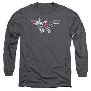 AN OFFCIALLY LICENSED BATMAN V SUPERMAN WONDER SPLATTER LOGO MEN'S LONG SLEEVE T-SHIRT CHARCOAL