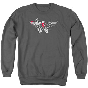 AN OFFCIALLY LICENSED BATMAN V SUPERMAN WONDER SPLATTER LOGO ADULT UNISEX CREWNECK SWEATSHIRT CHARCOAL