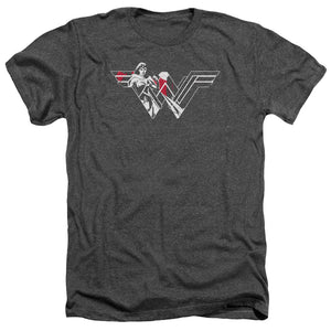 AN OFFCIALLY LICENSED BATMAN V SUPERMAN WONDER SPLATTER LOGO MEN'S HEATHER T-SHIRT CHARCOAL