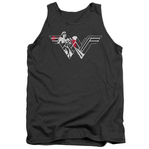 AN OFFCIALLY LICENSED BATMAN V SUPERMAN WONDER SPLATTER LOGO ADULT UNISEX TANK TOP CHARCOAL