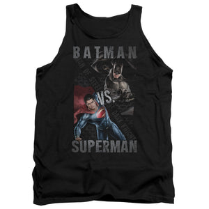 AN OFFCIALLY LICENSED BATMAN VS SUPERMAN HERO SPLIT ADULT UNISEX TANK TOP BLACK