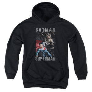 AN OFFCIALLY LICENSED BATMAN VS SUPERMAN HERO SPLIT YOUTH HOODIE BLACK