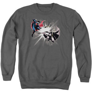 AN OFFCIALLY LICENSED BATMAN V SUPERMAN FIGHT BURST ADULT UNISEX CREWNECK SWEATSHIRT CHARCOAL