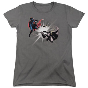 AN OFFCIALLY LICENSED BATMAN V SUPERMAN FIGHT BURST WOMEN'S REGULAR FIT T-SHIRT CHARCOAL