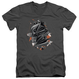 AN OFFCIALLY LICENSED BATMAN V SUPERMAN BAT HEAD TECH MEN'S V-NECK T-SHIRT CHARCOAL