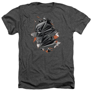 AN OFFCIALLY LICENSED BATMAN V SUPERMAN BAT HEAD TECH MEN'S HEATHER T-SHIRT CHARCOAL