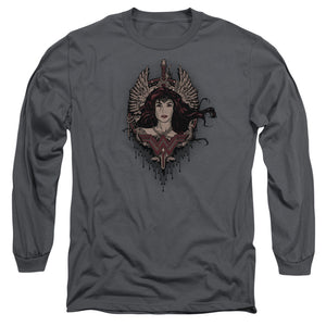 AN OFFCIALLY LICENSED BATMAN V SUPERMAN WINGED GODDESS MEN'S LONG SLEEVE T-SHIRT CHARCOAL