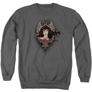 AN OFFCIALLY LICENSED BATMAN V SUPERMAN WINGED GODDESS ADULT UNISEX CREWNECK SWEATSHIRT CHARCOAL