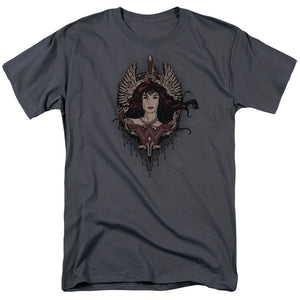 AN OFFCIALLY LICENSED BATMAN V SUPERMAN WINGED GODDESS MEN'S REGULAR FIT T-SHIRT CHARCOAL