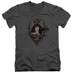 AN OFFCIALLY LICENSED BATMAN V SUPERMAN WINGED GODDESS MEN'S V-NECK T-SHIRT CHARCOAL