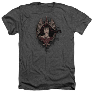AN OFFCIALLY LICENSED BATMAN V SUPERMAN WINGED GODDESS MEN'S HEATHER T-SHIRT CHARCOAL
