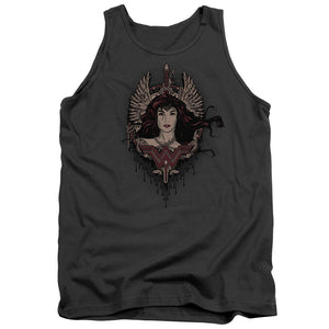 AN OFFCIALLY LICENSED BATMAN V SUPERMAN WINGED GODDESS ADULT UNISEX TANK TOP CHARCOAL