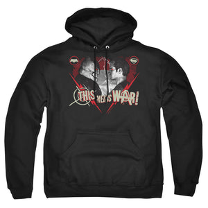 AN OFFCIALLY LICENSED BATMAN V SUPERMAN THIS MEANS WAR ADULT UNISEX PULLOVER HOODIE BLACK