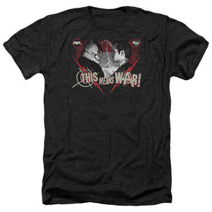 AN OFFCIALLY LICENSED BATMAN V SUPERMAN THIS MEANS WAR MEN'S HEATHER T-SHIRT CHARCOAL